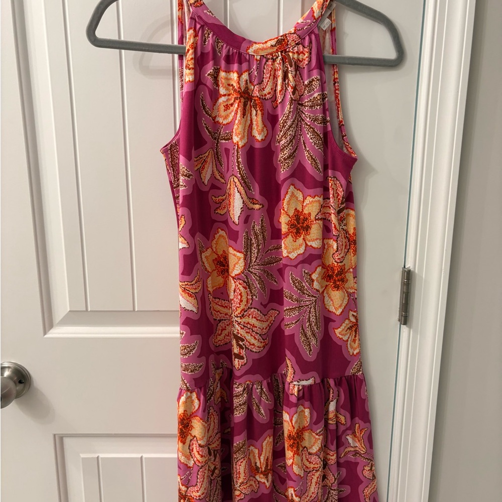 LOFT Pink and Orange Floral Mini Dress